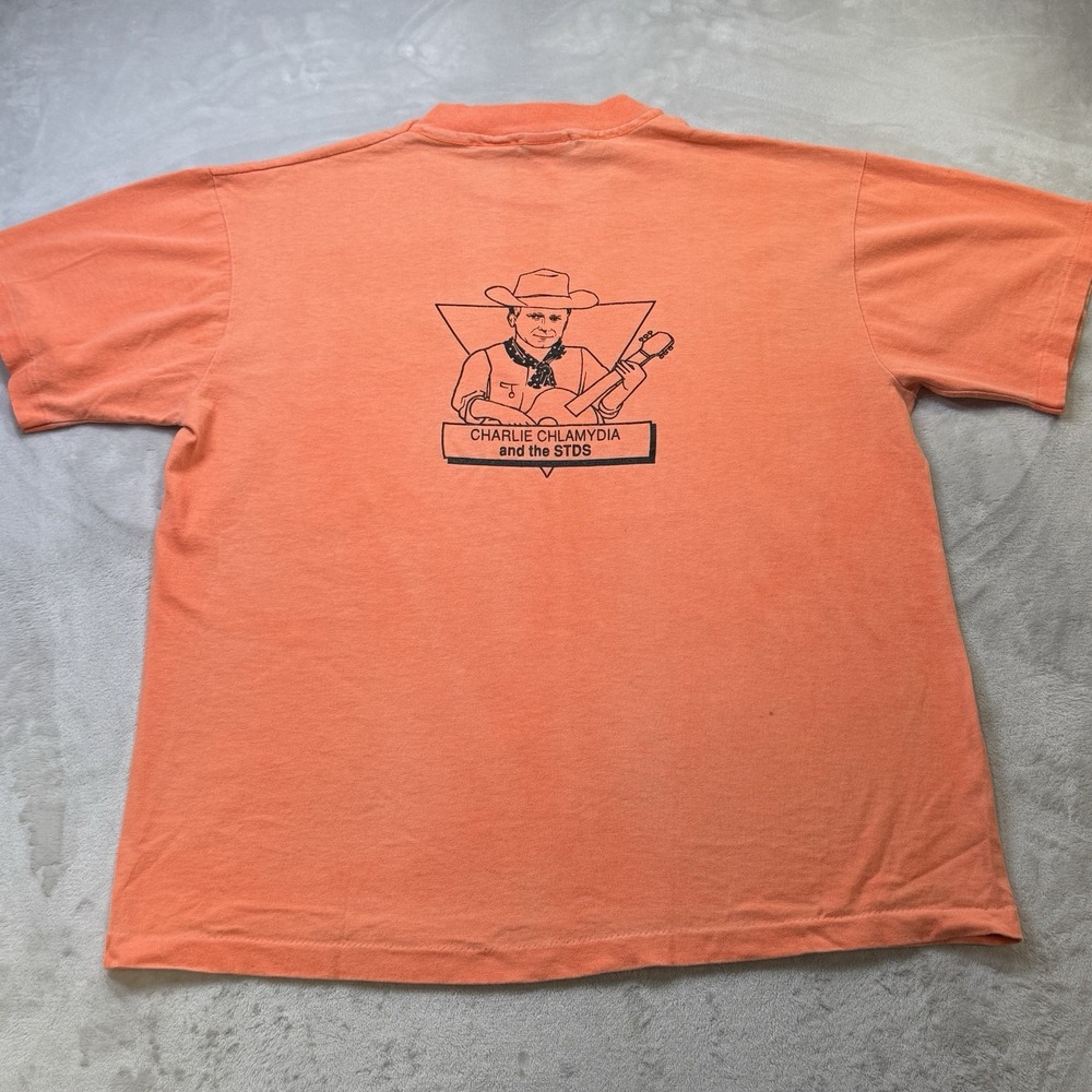 Rare VTG 90s Pharma Promo Single Stitch USA T Shirt Charlie Chlamydia Anvil OSFA